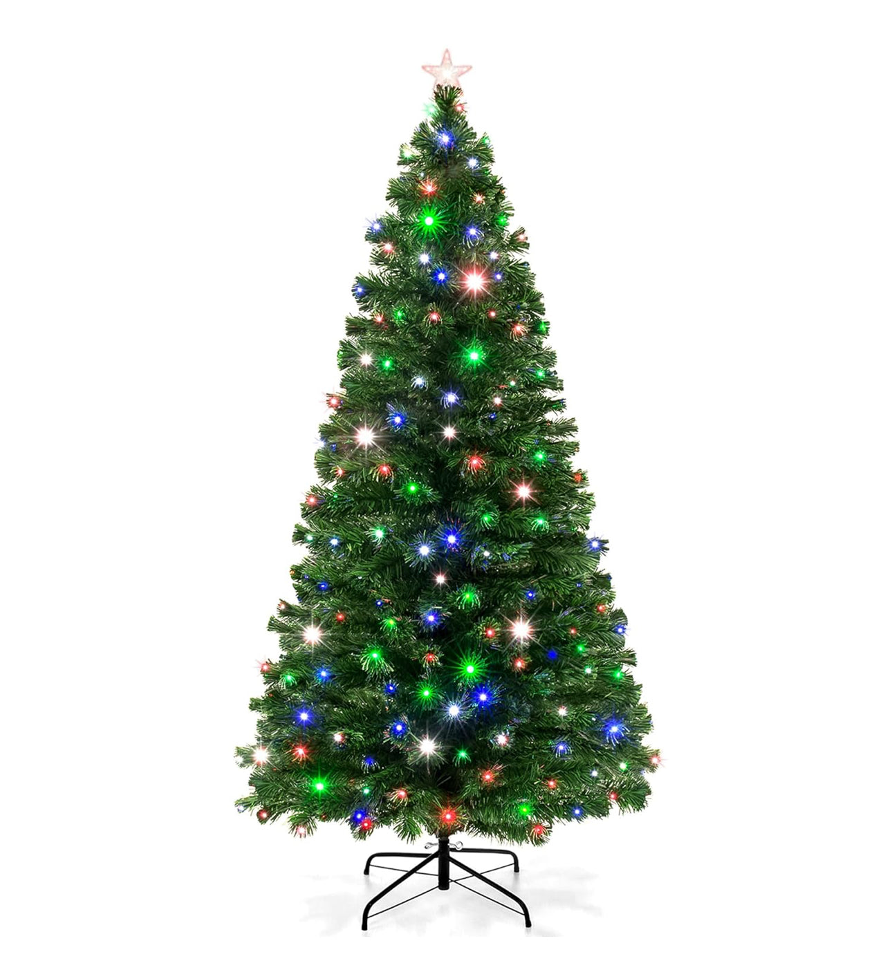 MHome Christmas Tree Pre-Lit Fiber Optic Artificial Pine Christmas Tree,Multicoloured LED Lights & Stand-Various Options