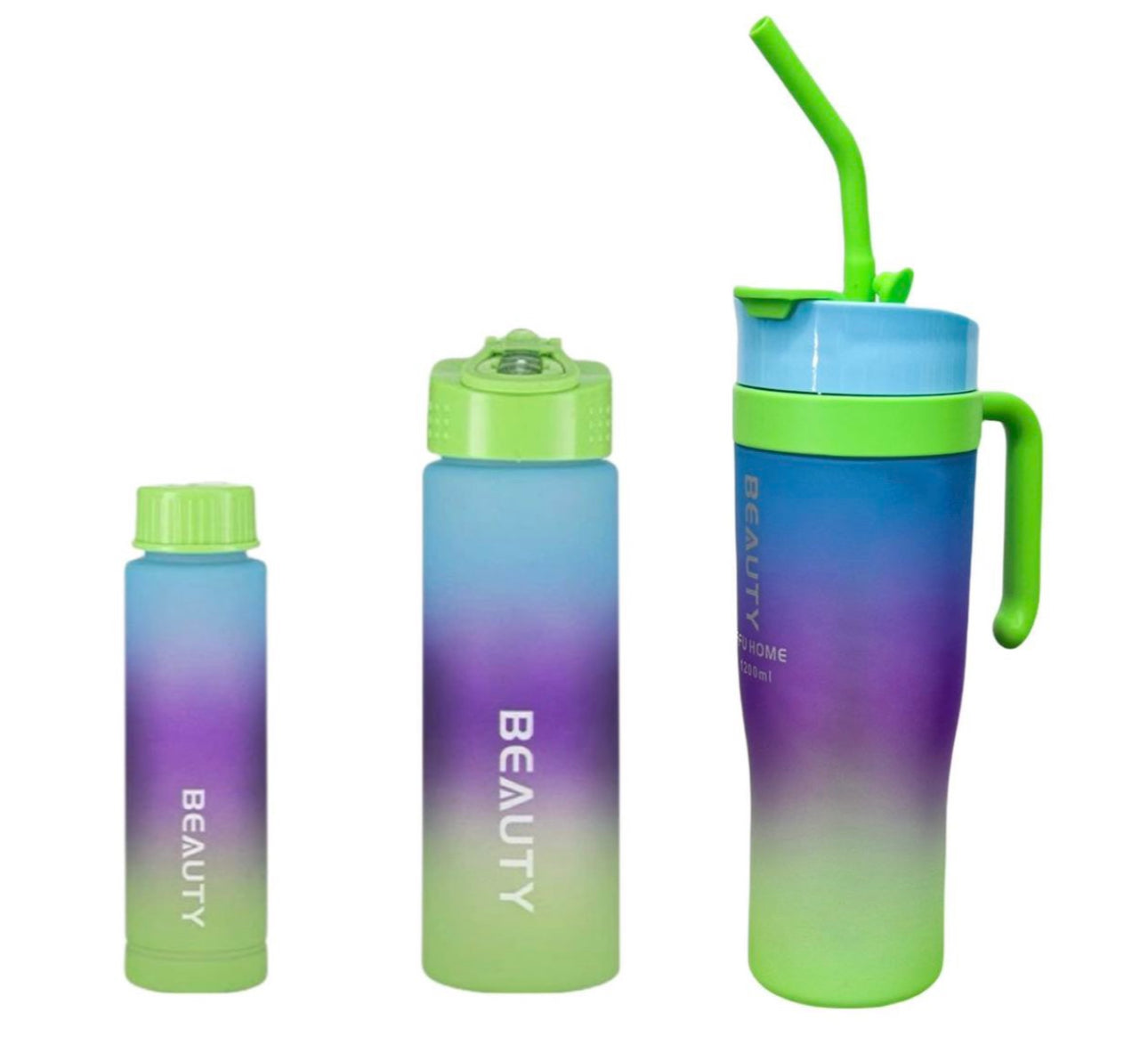MHome 3-Piece Water Bottles with Handle & Straw in Dazzling Colours