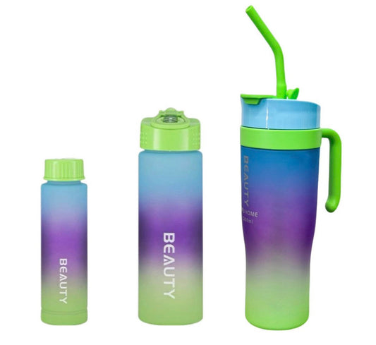 MHome 3-Piece Water Bottles with Handle & Straw in Dazzling Colours