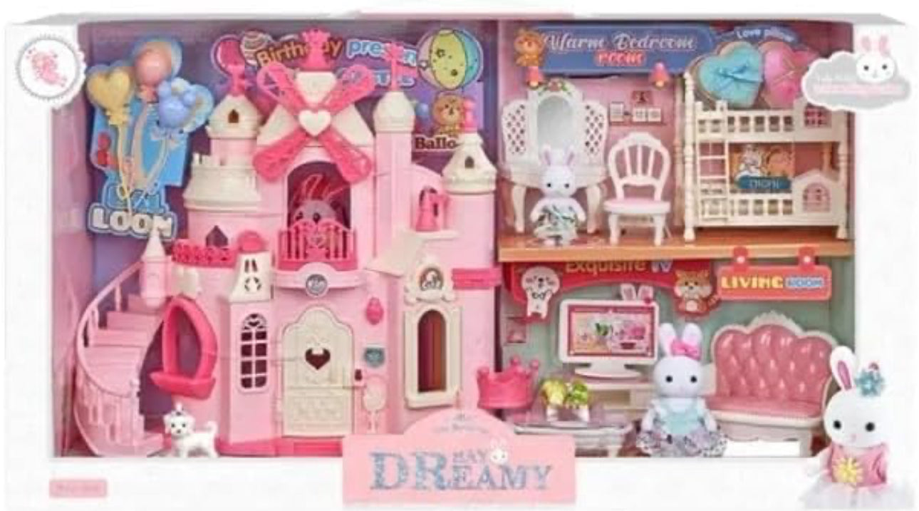 Generic Bunny Big Castle Villa Dessert House Living Room Bedroom Bunk Bed Girls Playing House Children's Toys Doll House for Kids