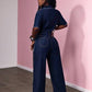 Ladies Chic Denim Cargo Wide Bottom Jean with Cropped Denim Top-Various Sizes
