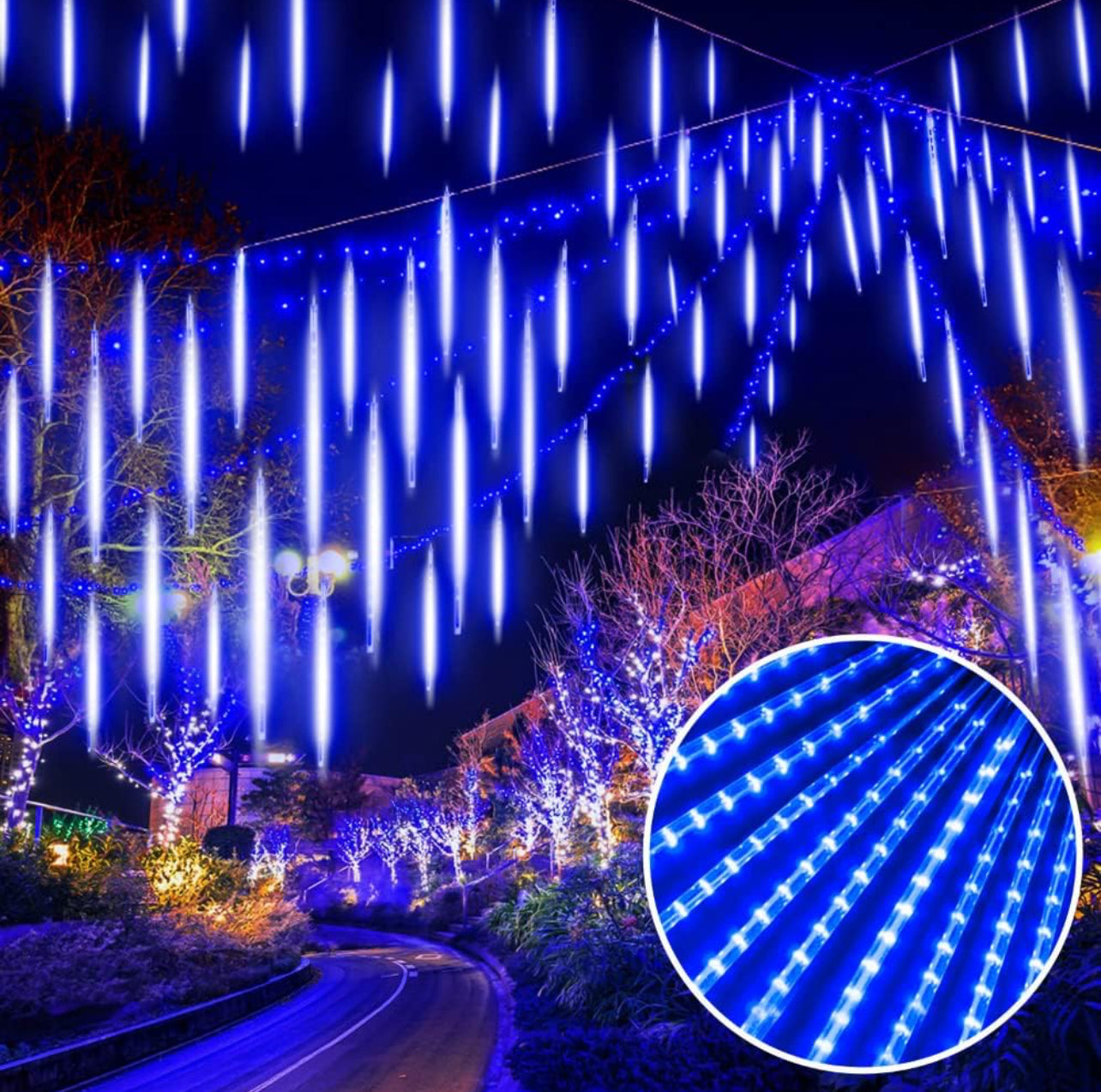 Christmas Outdoor Lights, LED Meteor Shower Lights for Christmas Decorations Tubes, Waterproof Icicle Lights for Tree & Party & Holiday -(Blue) 8 Tube