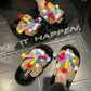 Women Winter Slippers Furry Flip Flops House Shoes Cute Cartoon Theme