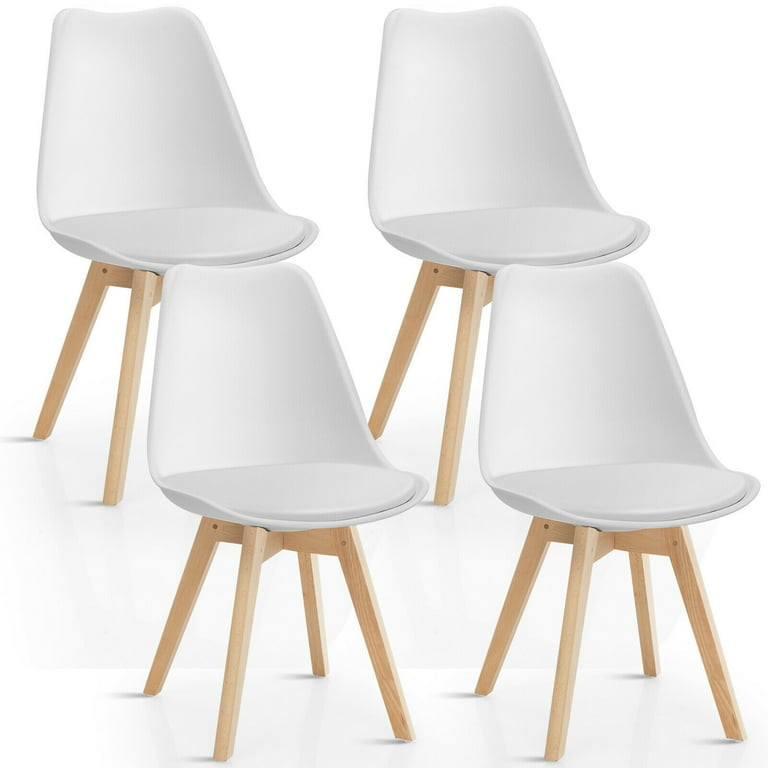 MFurn 4PCS Mid Century Dining Chairs Modern Armless White Wood Legs
