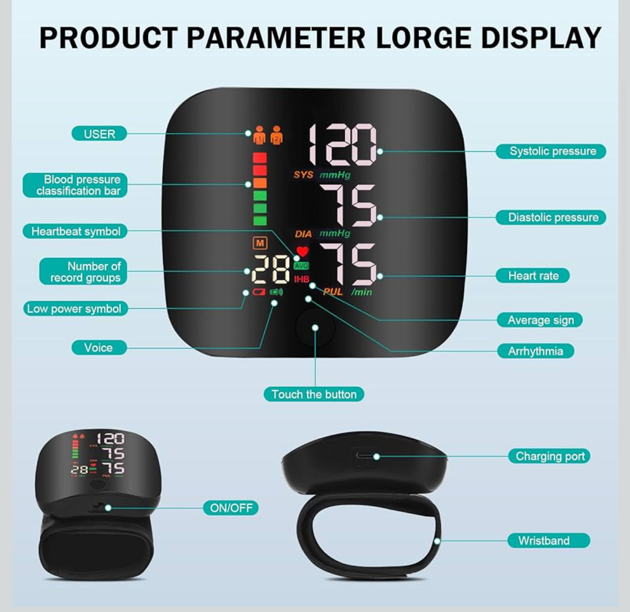 MTech Wrist Blood Pressure Monitor – Portable, Rechargeable & Voice Assisted