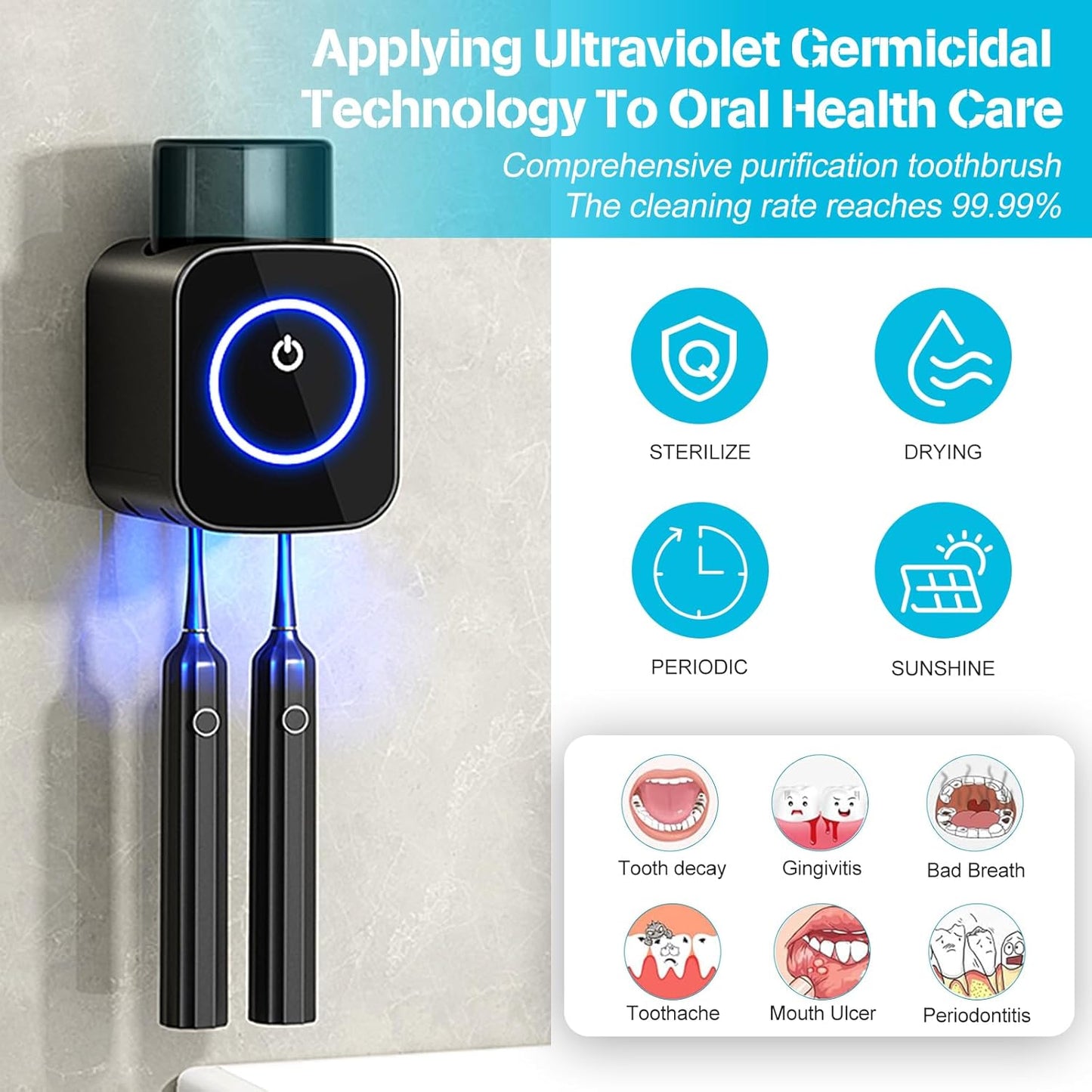 Electric Toothbrush Wall Mounted Sterilizer & Holder with Cup – USB Rechargeable