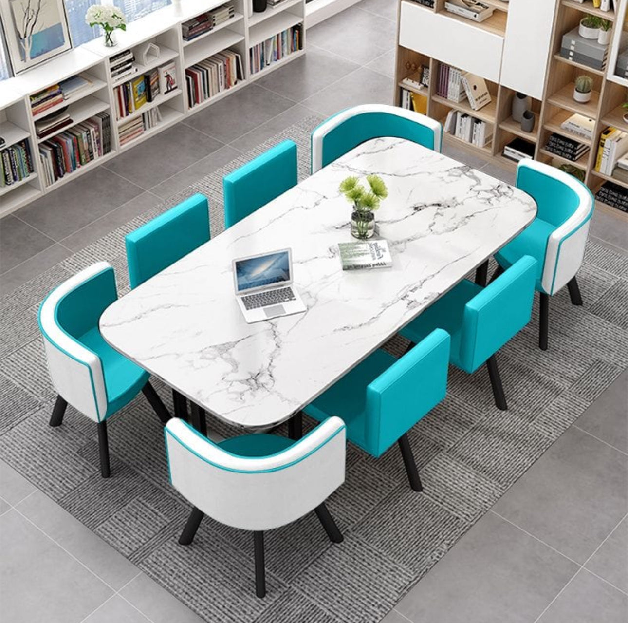 Nordic Style Table Set 8 Chairs + Dining Table , Rectangular Available In Various Colours