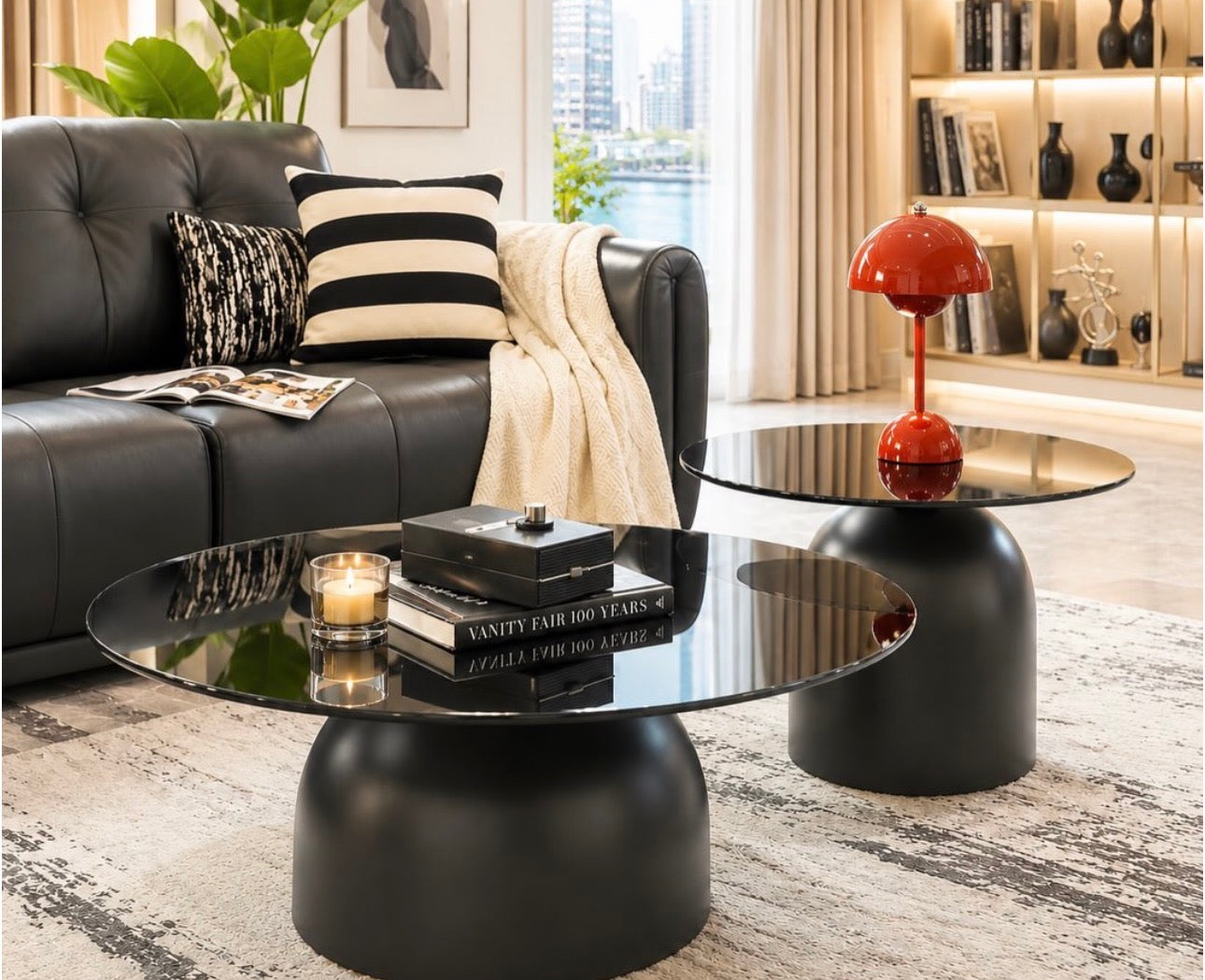 MFurn Nordic Modern Coffee Table with Sleek European-Style Design Clear Glass Top and Wood Panel for Living Rooms