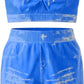 Ladies Two Piece Sets Denim Print Strapless Tops High Waist Tummy Control Biker Shorts Trendy Bodycon Matching Outfits-Various Options