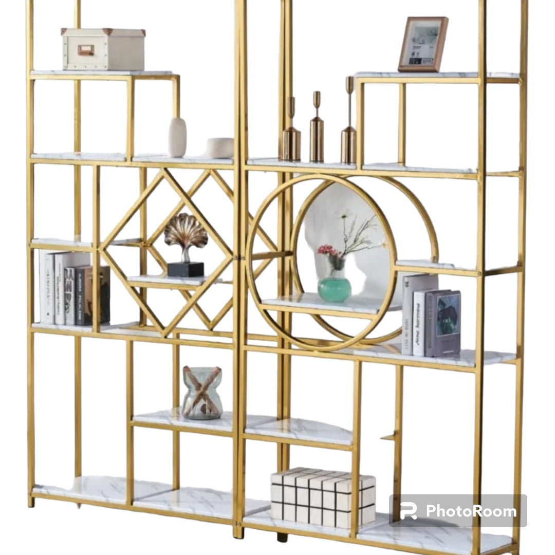 Office partition Nordic bookshelf floor metal gold shelf decoration creative light luxury floor multi-layer