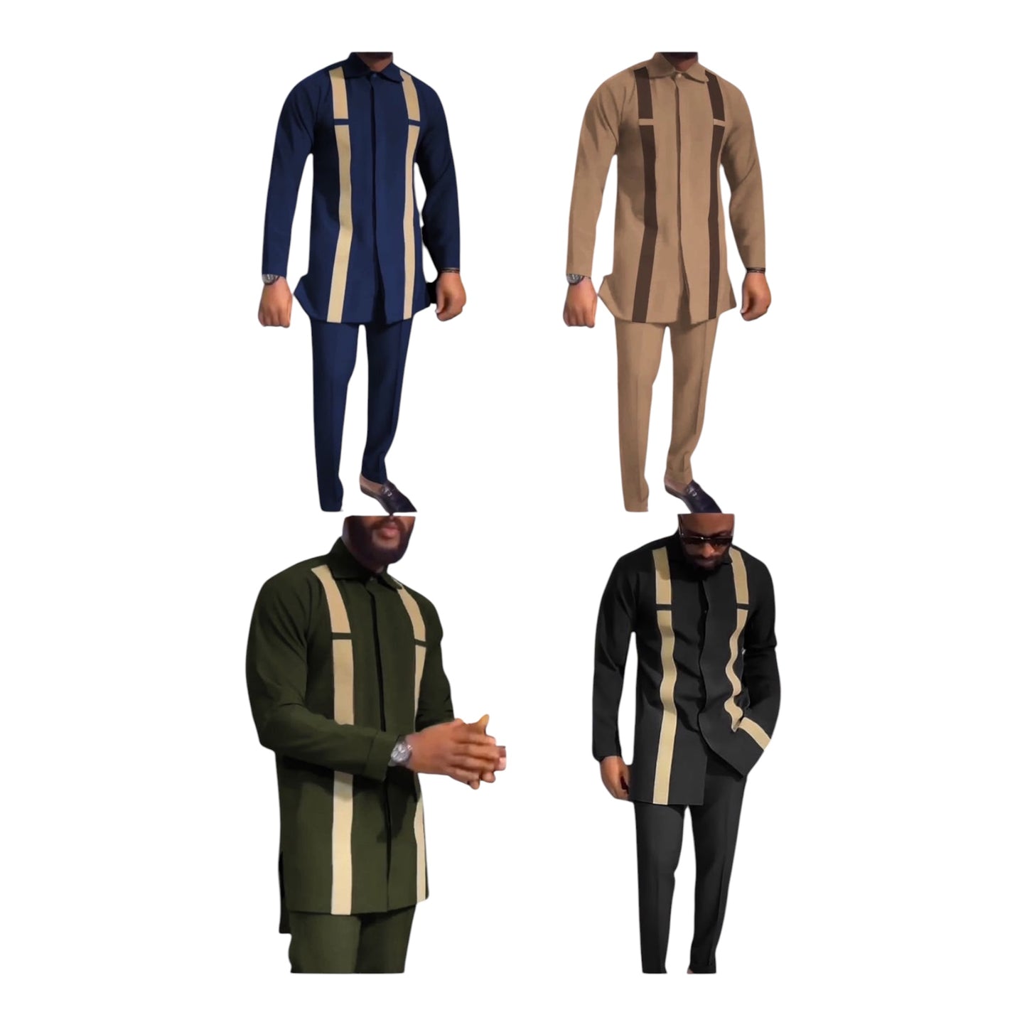 Men's African Outfit Long Sleeve Shirt Dashiki And Pants Traditional 2 Piece Set Tribal Clothing Formal Suit-Various Colours