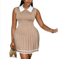 Ladies Chic Collared Pleated Mini Dress-Various Colours