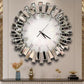 3D Starburst Silver Wall Clock Modern Decorative Clocks with Beveled Glass Frame Luxury Big Clocks for Living Room Decor 60cm