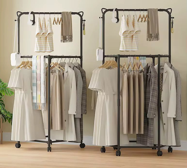 MHome Multifunctional Double Rotating Clothing Rack With Wheels