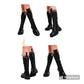 Ladies Black Pu Faux Leather Contrast  Detailing Knee High Boots