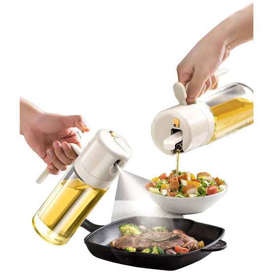 MHome 2-In-1 Oil Dispenser with Sprayer Bottle, White 2pc Set