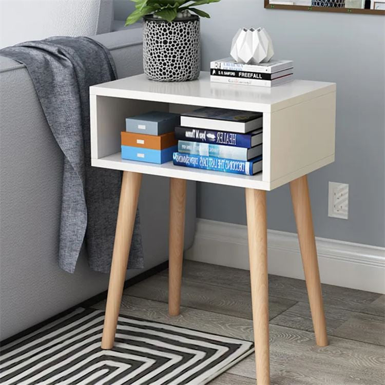 MFurn Contemporary White Wood Side Table – Modern Rectangle Bedroom Accent