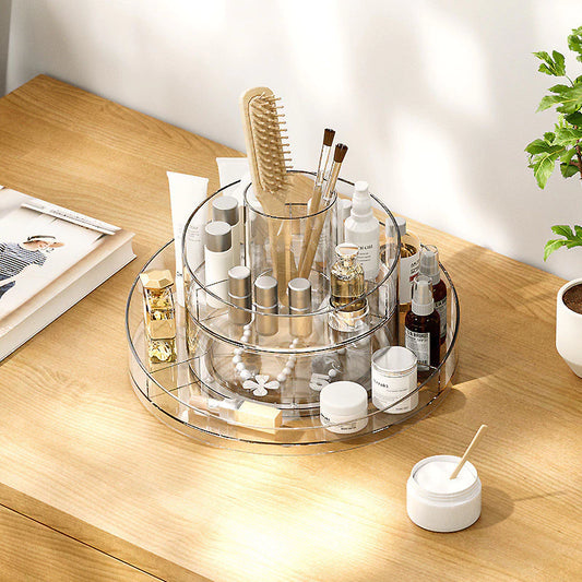 Cosmetic Storage Box Large Capacity Multiple Compartments 360-Degree Rotatable Design Easy Access Makeup Brush Organizer