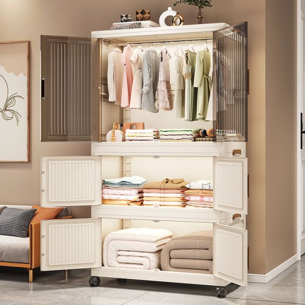 MHome Foldable Wardrobe / Multifunctional Plastic Storage Cabinet – Dustproof Organizer