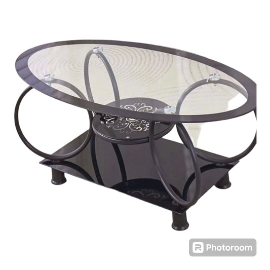 Oval & Round Shaped Glass Table-Available In Black or White