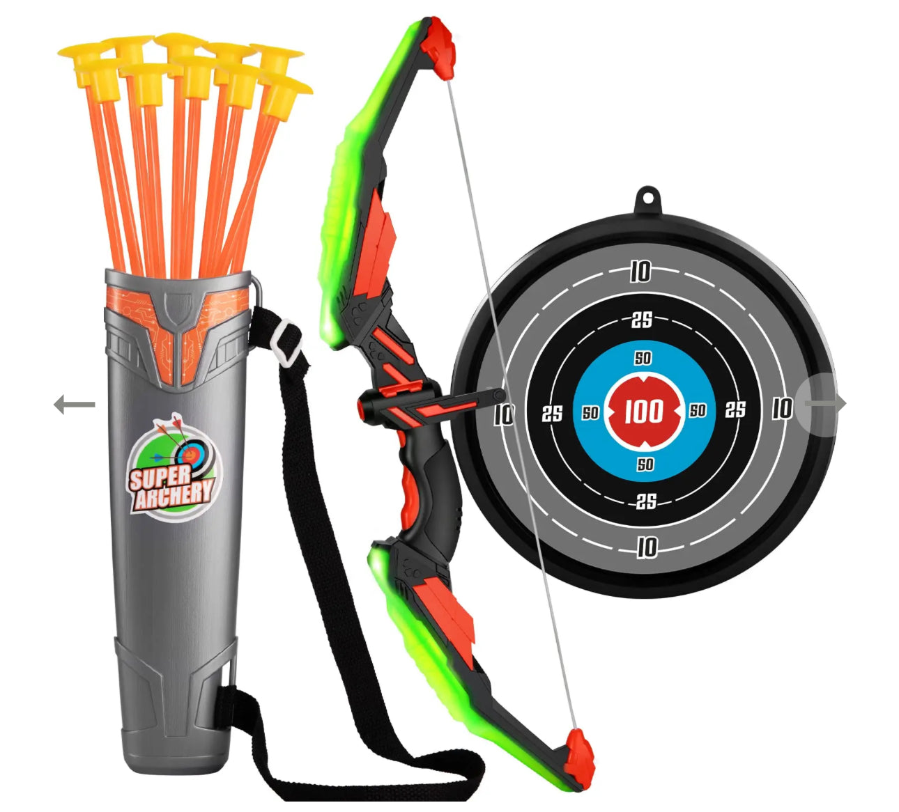 Kids Bow and Arrow Set - LED Light Up Archery Toy Set with 10 Suction Cup Arrows, Target & Quiver, Indoor and Outdoor Toys for Children Boys Girls