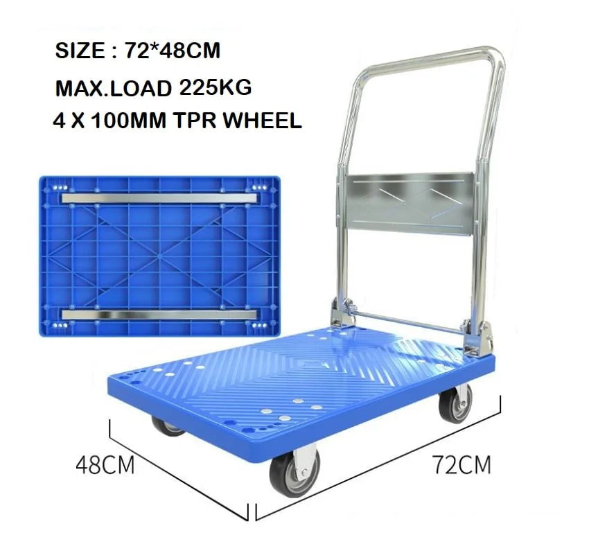 MHome Folding Plastic Trolley Cart - Silent Flatbed Hand Truck