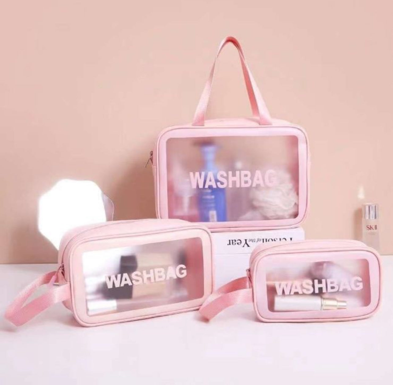Toiletry Bag Frosted 3pc With Handle - Various Colours