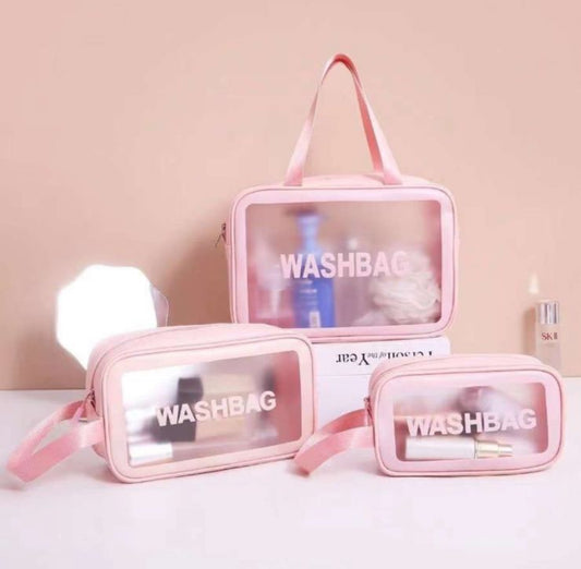 Toiletry Bag Frosted 3pc With Handle - Various Colours