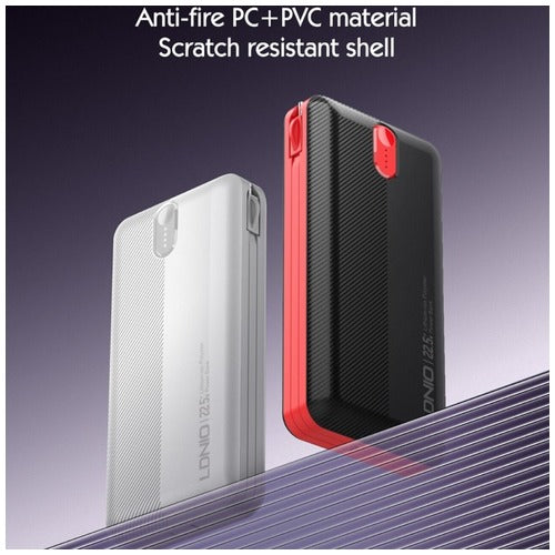 LDNIO PQ24 - 20000mAh Power Bank with Built-in Cables - 22.5W MAX - BLACK