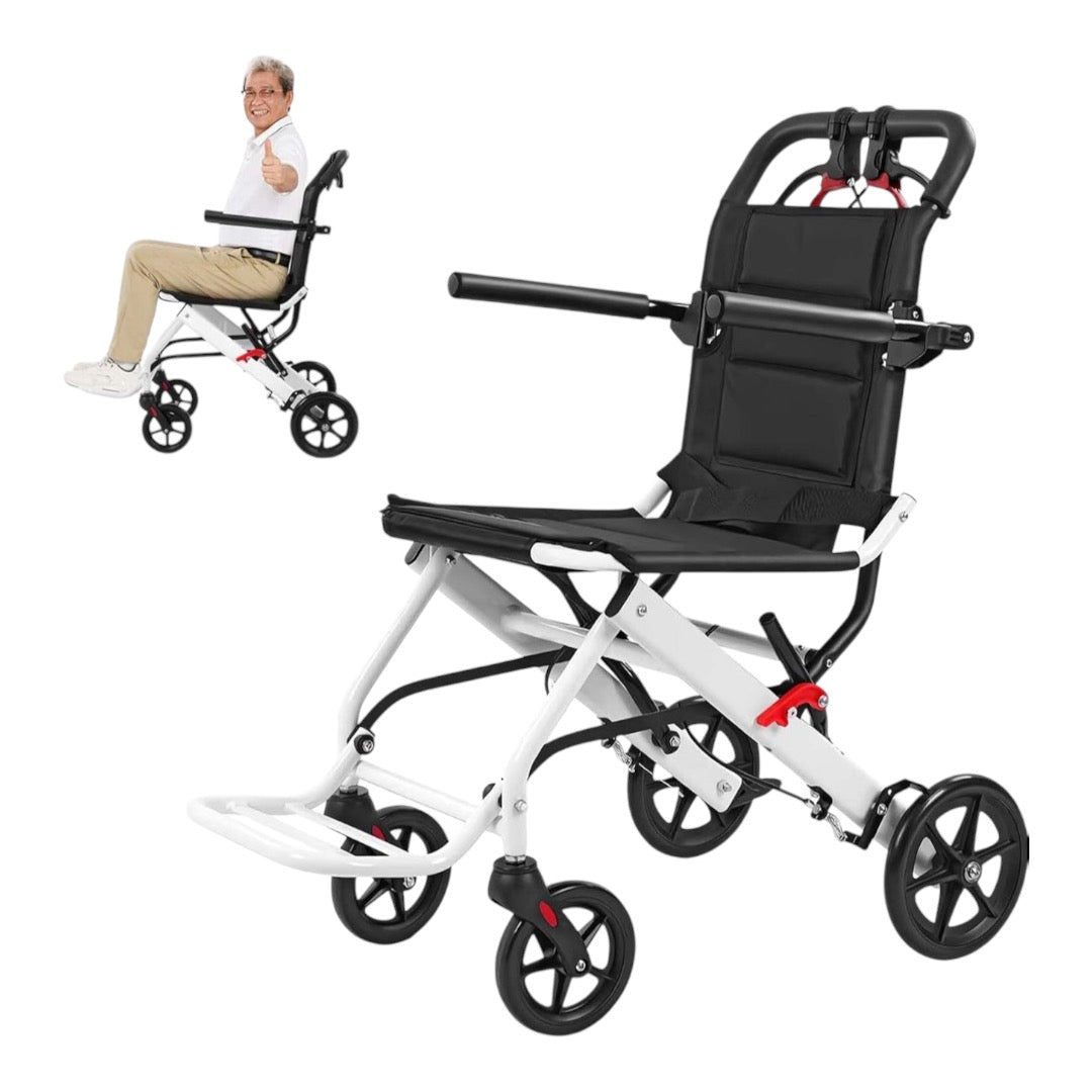 M-Care Ultralight Wheelchair Foldable Lightweight Aluminium Transport Wheelchairs, Extra Narrow With Brake, Travel & Folding Wheelchair