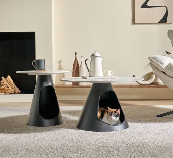 MFURN Modern Minimalist Round Stone Slab Iron Coffee Table 2-Tier For Living Room