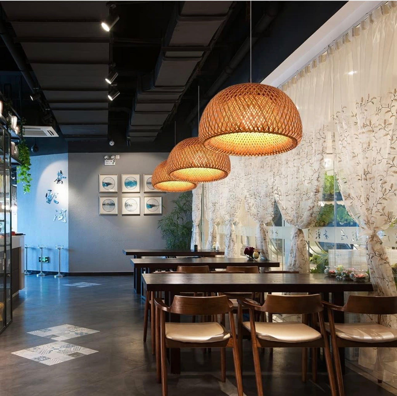 MHome Bamboo Wicker Rustic Vintage Rattan Shade Hanging Pendant Light-Various Options