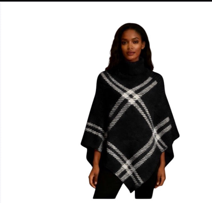 Ladies Geometric Knitted Poncho