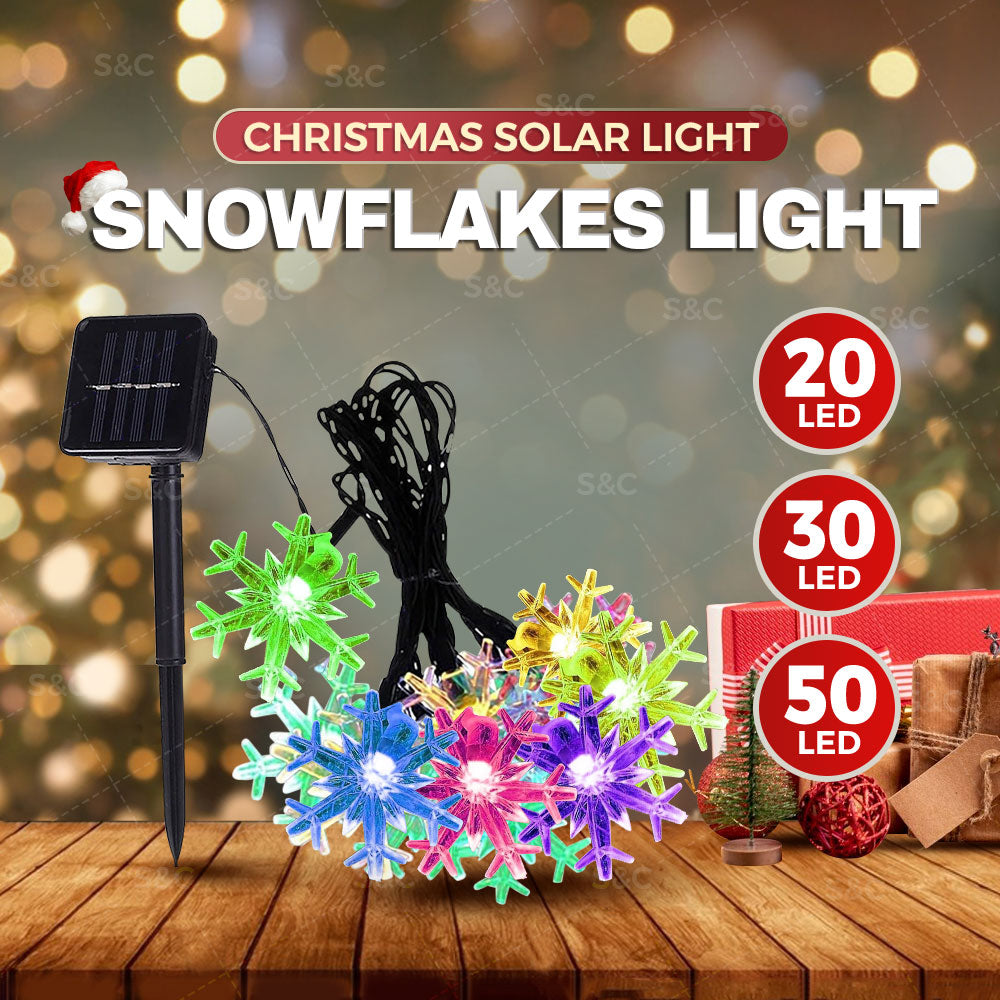 MHome Solar Snowflake String Lights 8 Modes Waterproof Outdoor For Garden Patio Christmas Decoration-20LED 5M