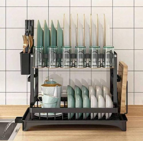 MHome Double Layer Detachable Larger Capacity Dish Drying Rack With Drainboard