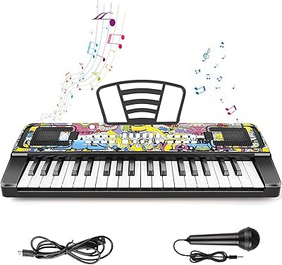 Kids Keyboard Piano, 37 Keys Keyboard Electric Digital Piano, Early Learning Educational Musical Toys Piano for Kids Toddlers Beginners with Music Stand, Microphone - Christmas Birthday Gifts