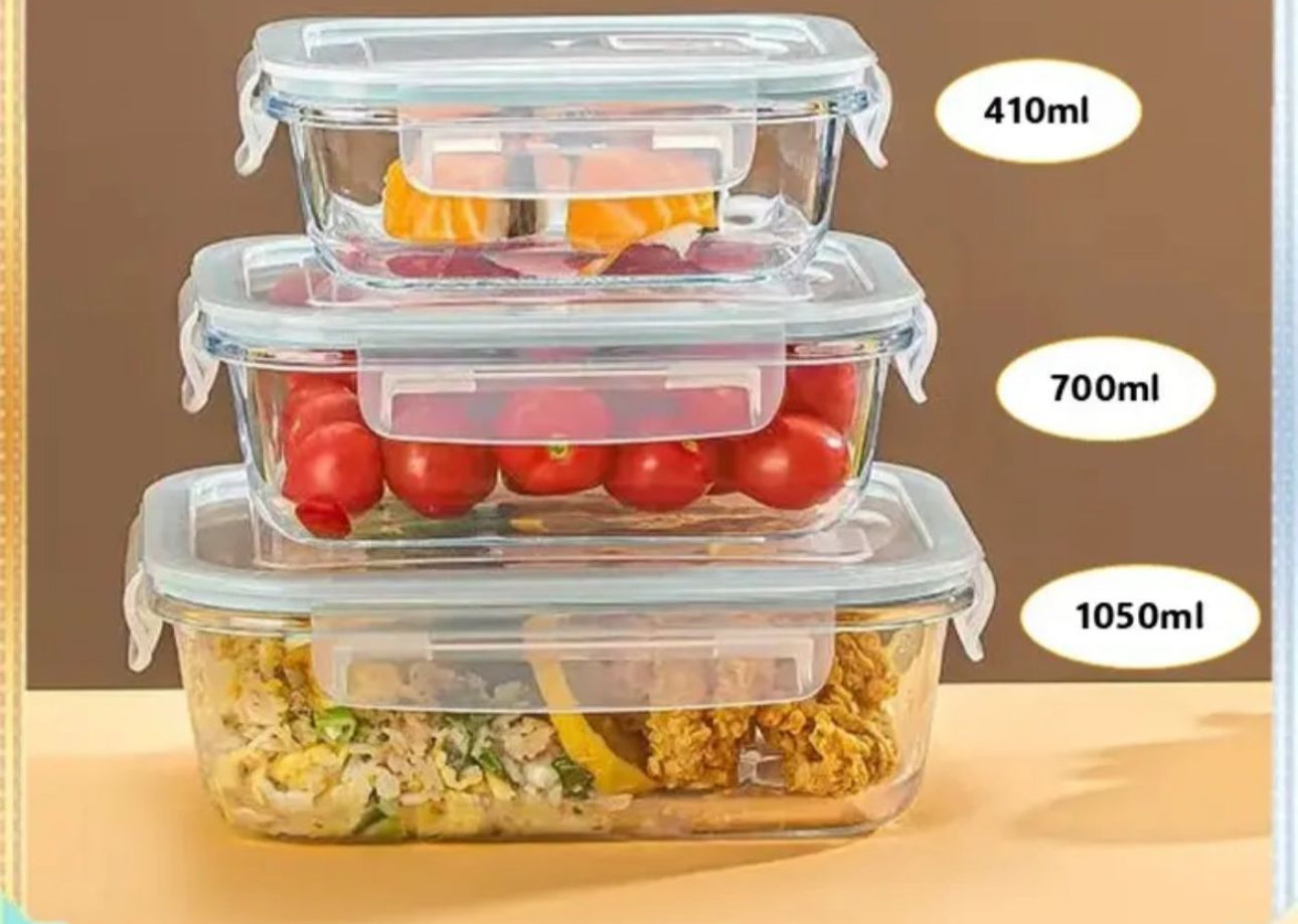 MHome 3pc Rectangular Heat Resistant Storage Container Set