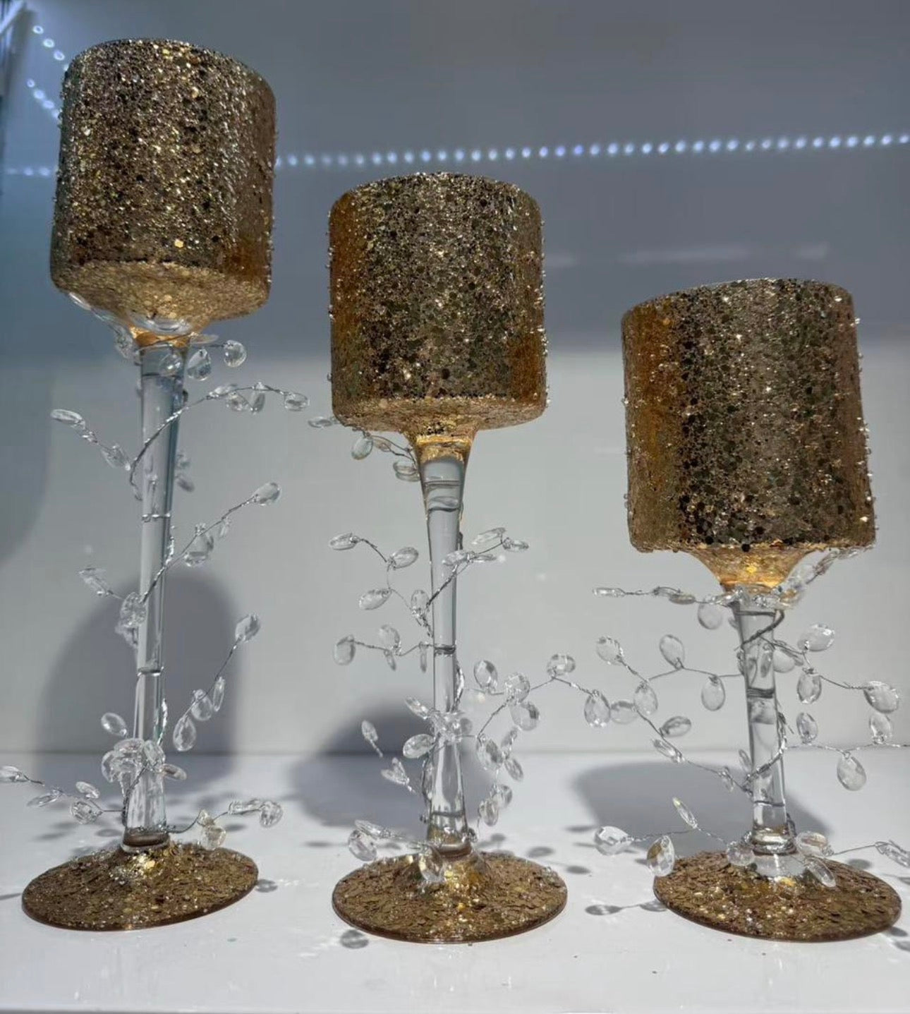 MHome Candle Holder Chalice Elegant Glittering Glass 3pc Set-Various Options