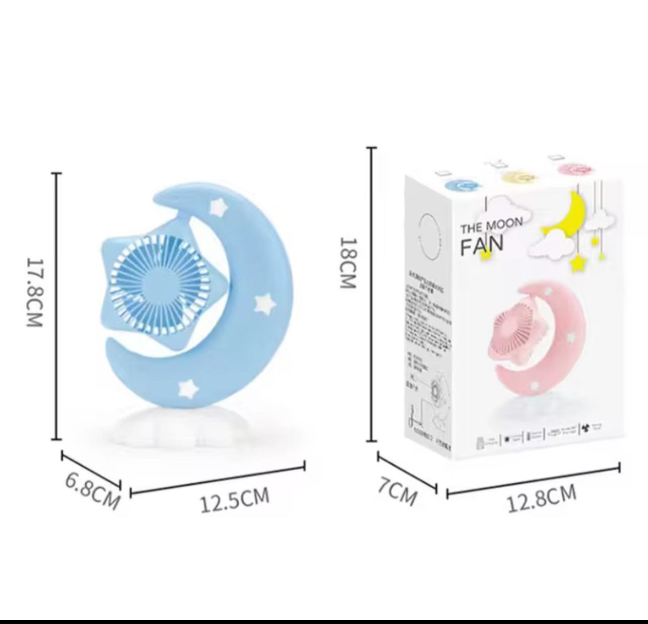 Desktop Fans Moon Electric Fan Kawaii Girl Heart Mute Luminous Usb Charging Portable Rechargeable Summer Gifts