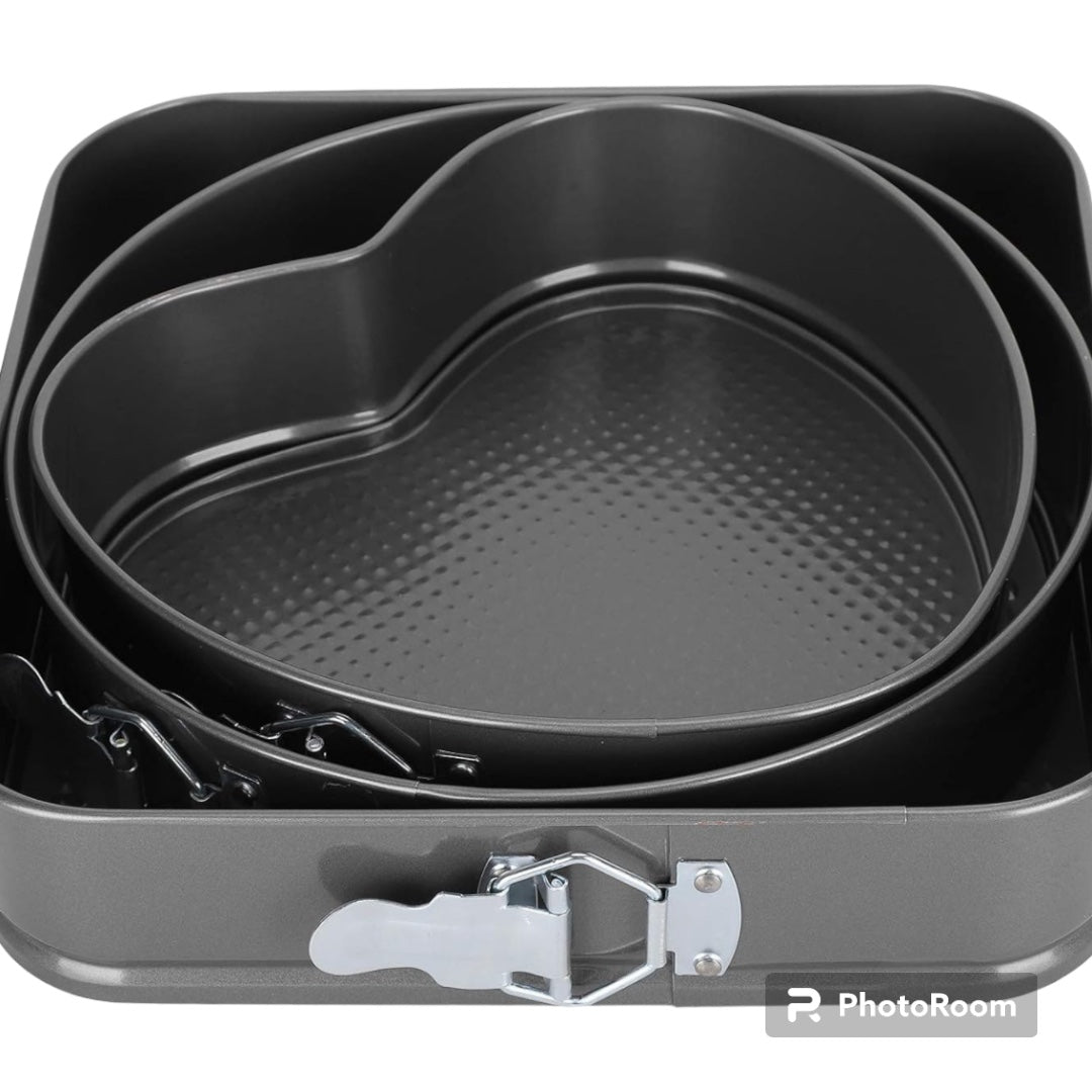 Baking Tray, Round, Heart And Square Removable Base - 3pc Set