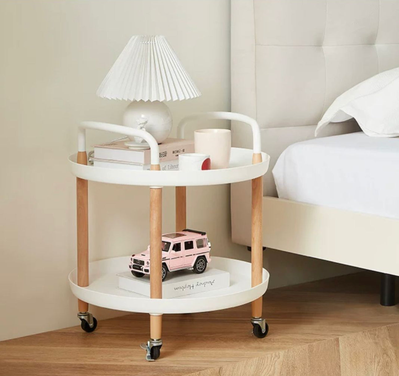 New Elements 2-Tier Rolling Corner Table Trolley with Handles