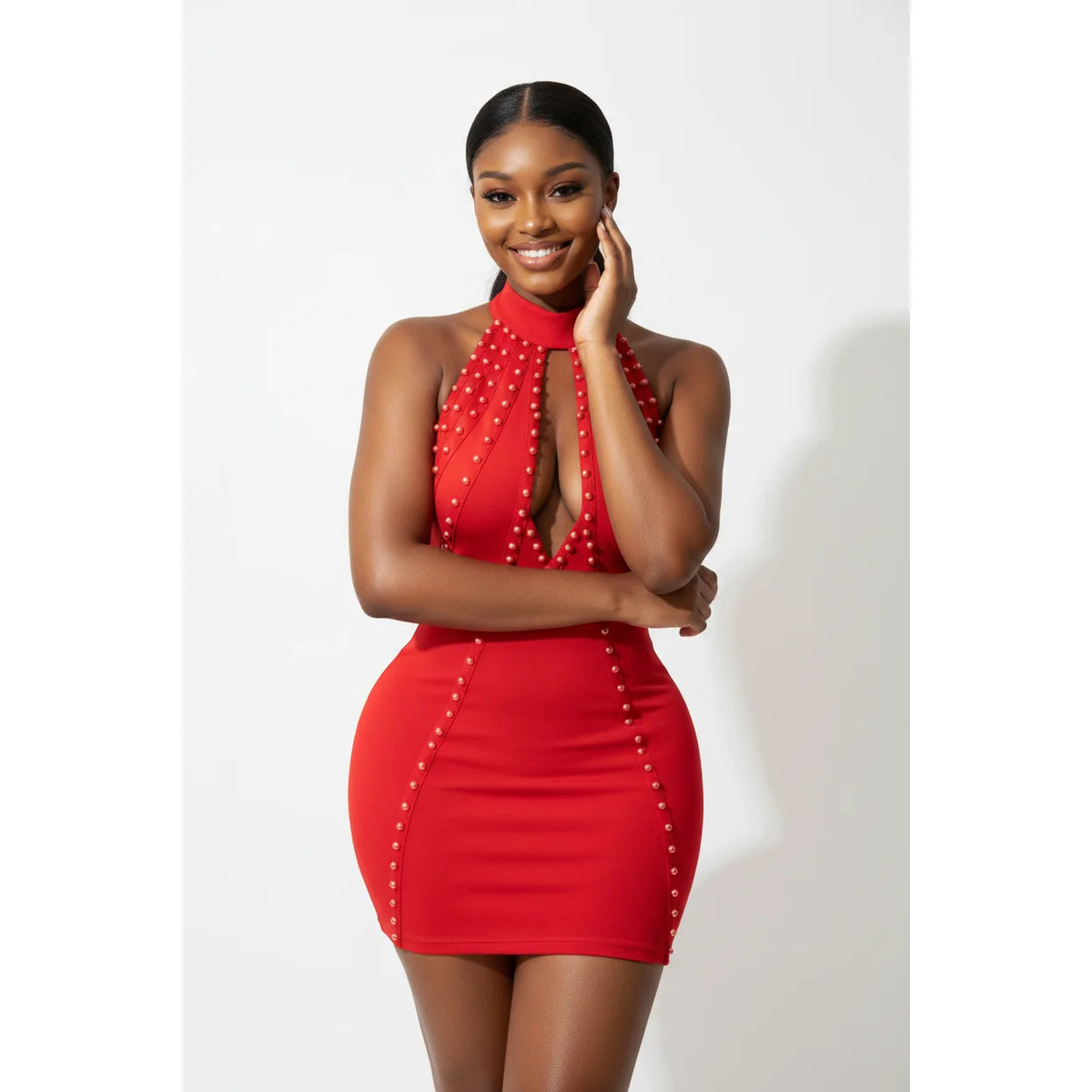 Ladies Stylish Studded Pearl Mini Dress-Various Options
