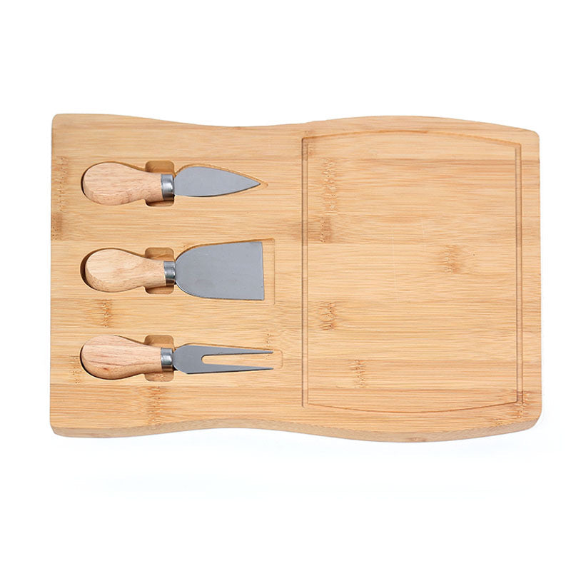 MHome Bamboo Serving Board With 3-Piece Cutlery Set – Cheese, Bread & Fruit Platter