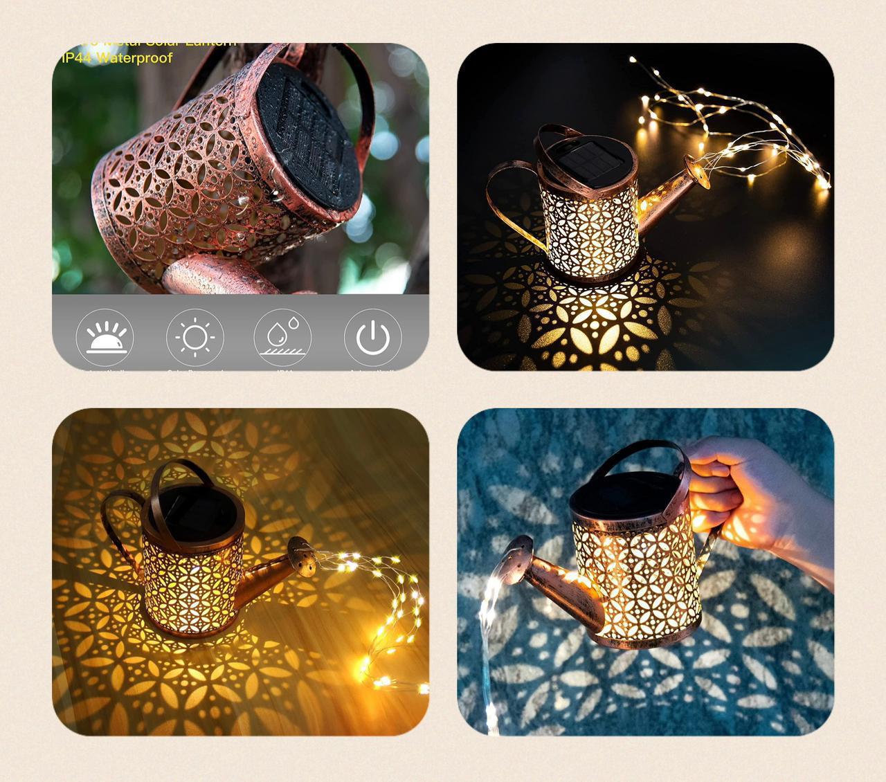 Solar Watering Can with Lights, Large Solar Lanterns Outdoor Hanging Waterproof, Decorative Retro Metal Solar Garden Lights for Table Patio Yard Pathway Walkway