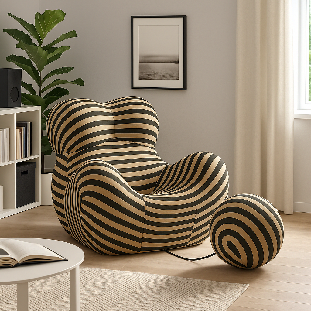 MFurn Striped Modern Lounge Chair with Ottoman – Designer Bubble Chair