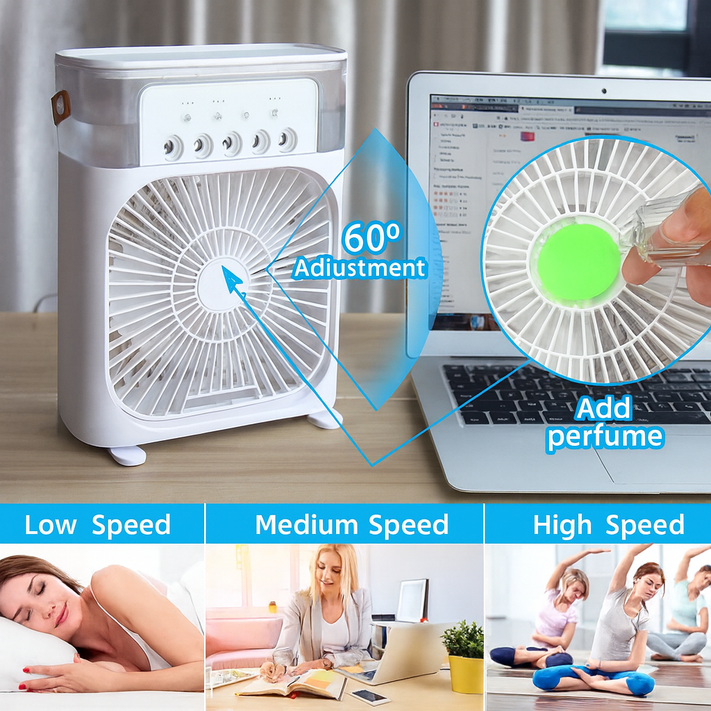 6" Portable Mini Air Cooler Fan – 3-in-1 USB Mist & Humidifier