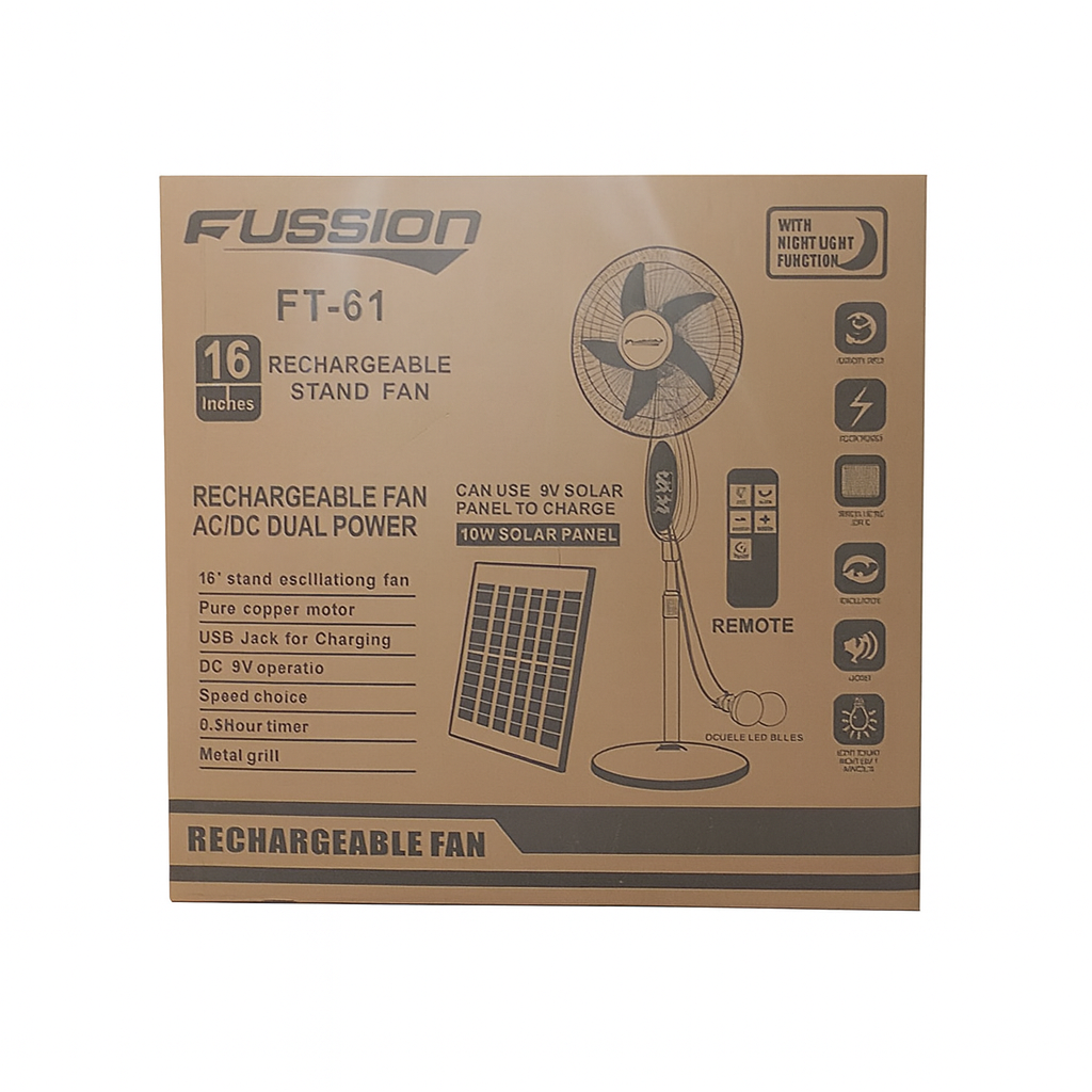 16'' Solar Rechargeable Standing Fan with Lights