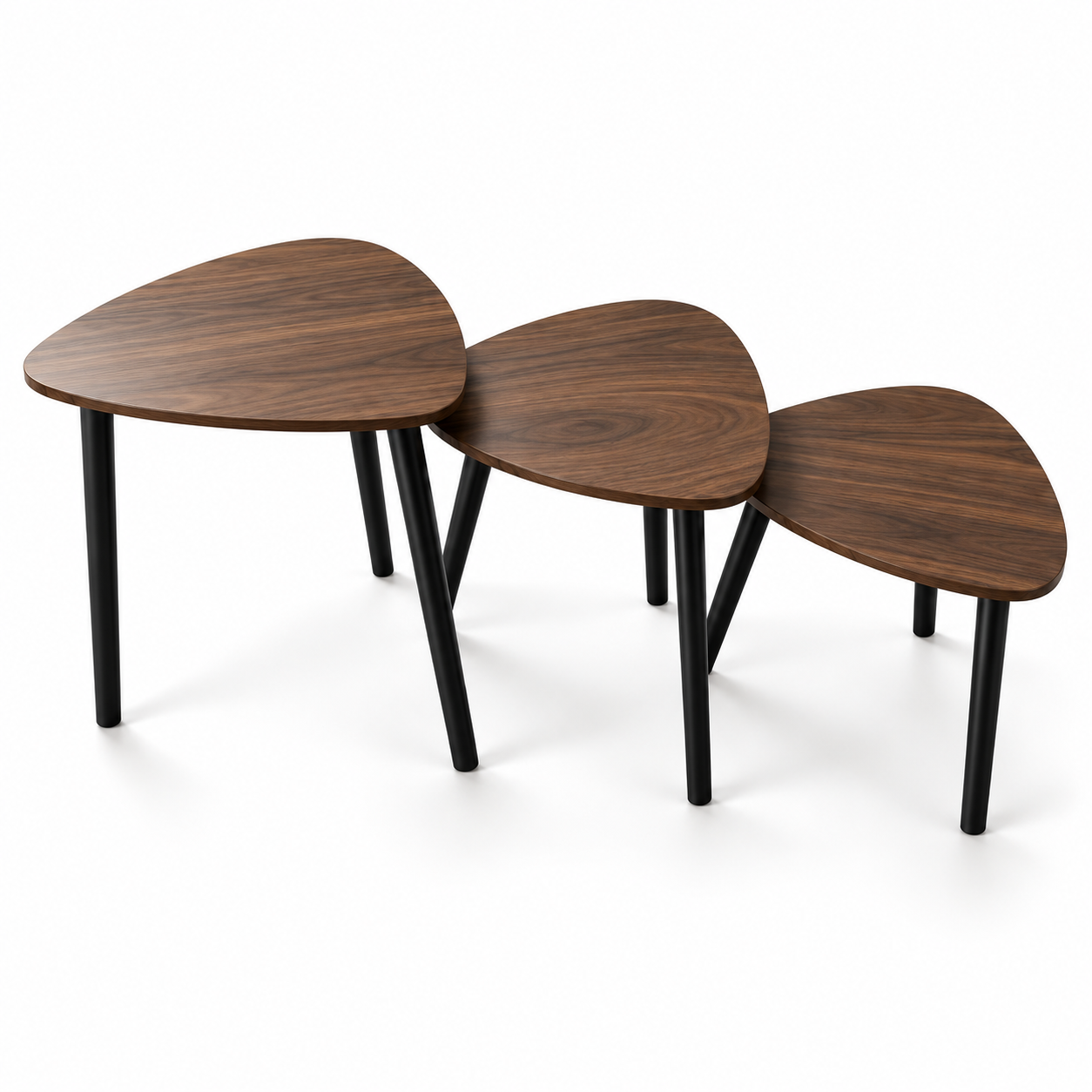 MFurn 3-Piece Nesting Side Table Set – Modern Triangular Coffee & Sofa Tables with Metal Legs