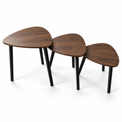 MFurn 3-Piece Nesting Side Table Set – Modern Triangular Coffee & Sofa Tables with Metal Legs