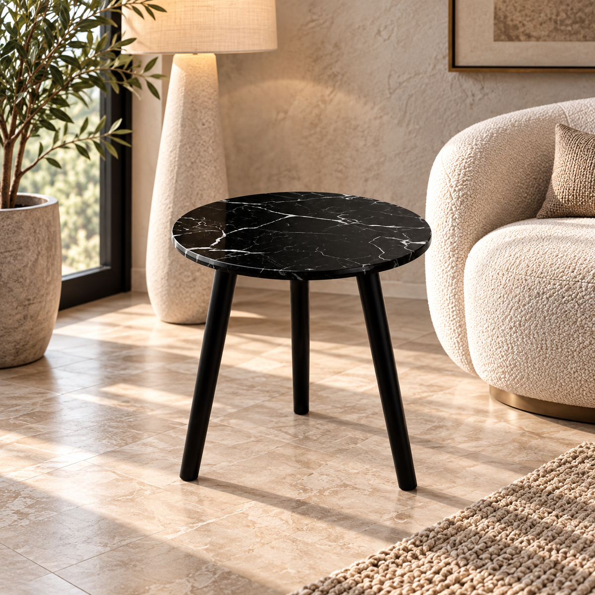 MFurn Round Side Table with Tripod Legs – Modern Compact Accent & Coffee Table